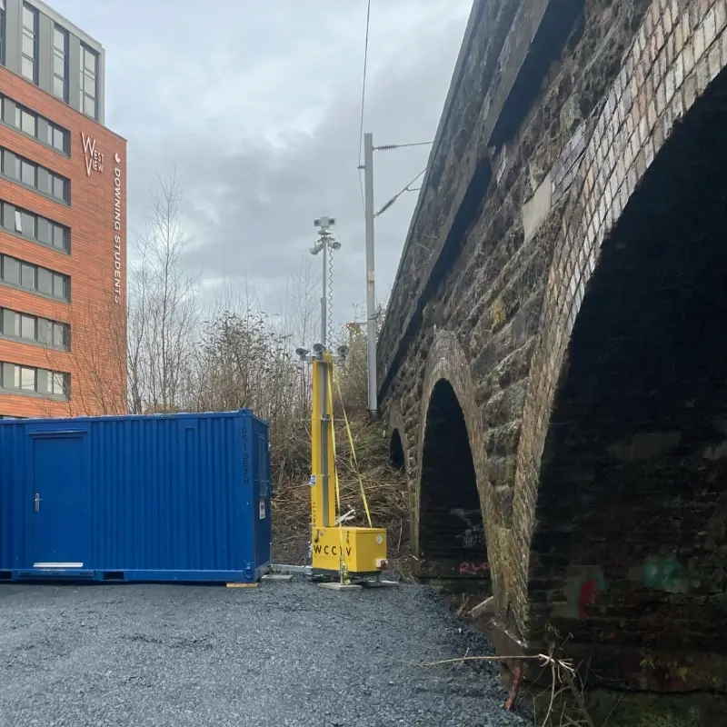 Mobile CCTV Tower under a Rail Bridge looking for Fly Tipping incidents